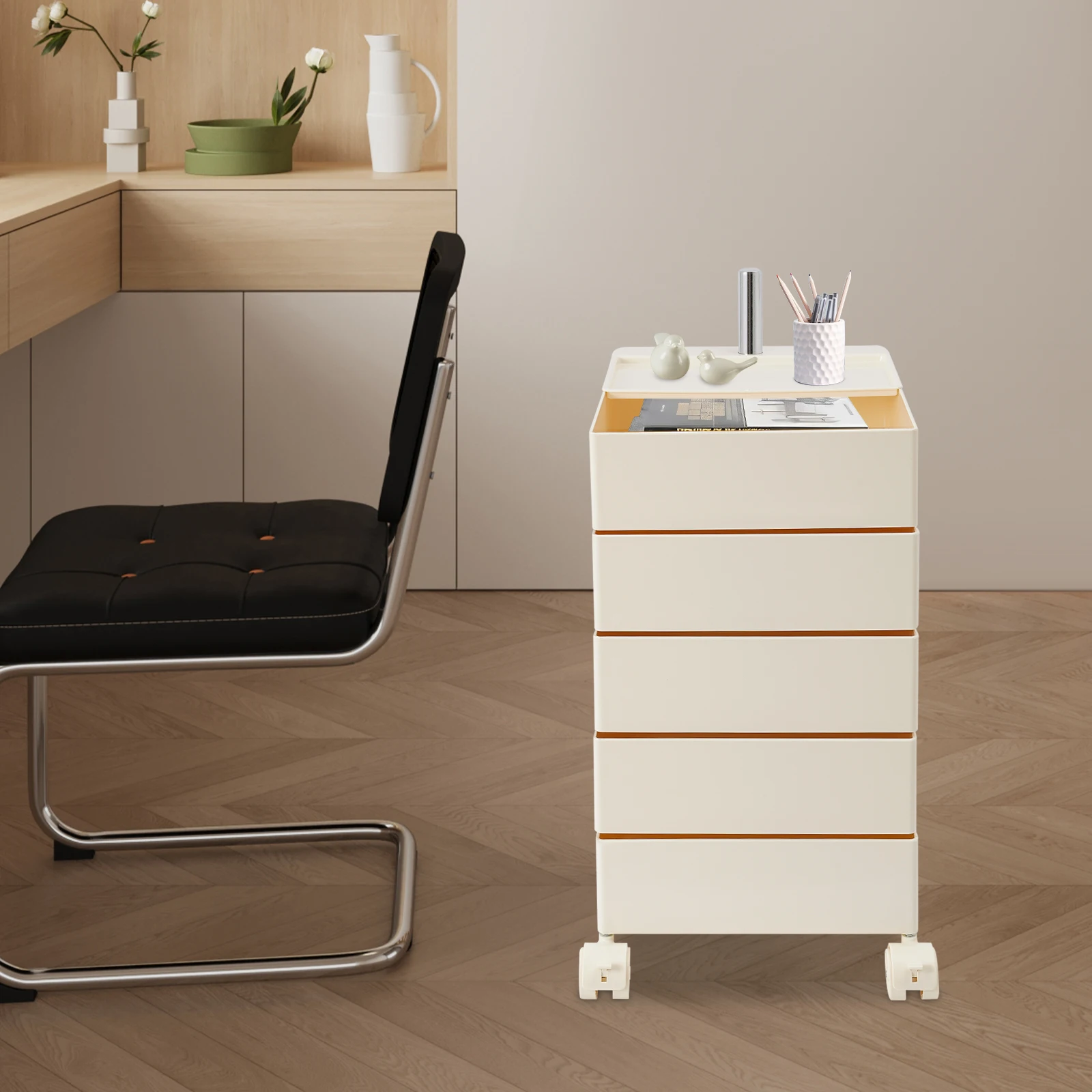 

5-Tier 360° Rotatable Storage Cabinet, Multi-Functional Side Table for Living Room Bedroom,Compact Organizer,White Storage Rack