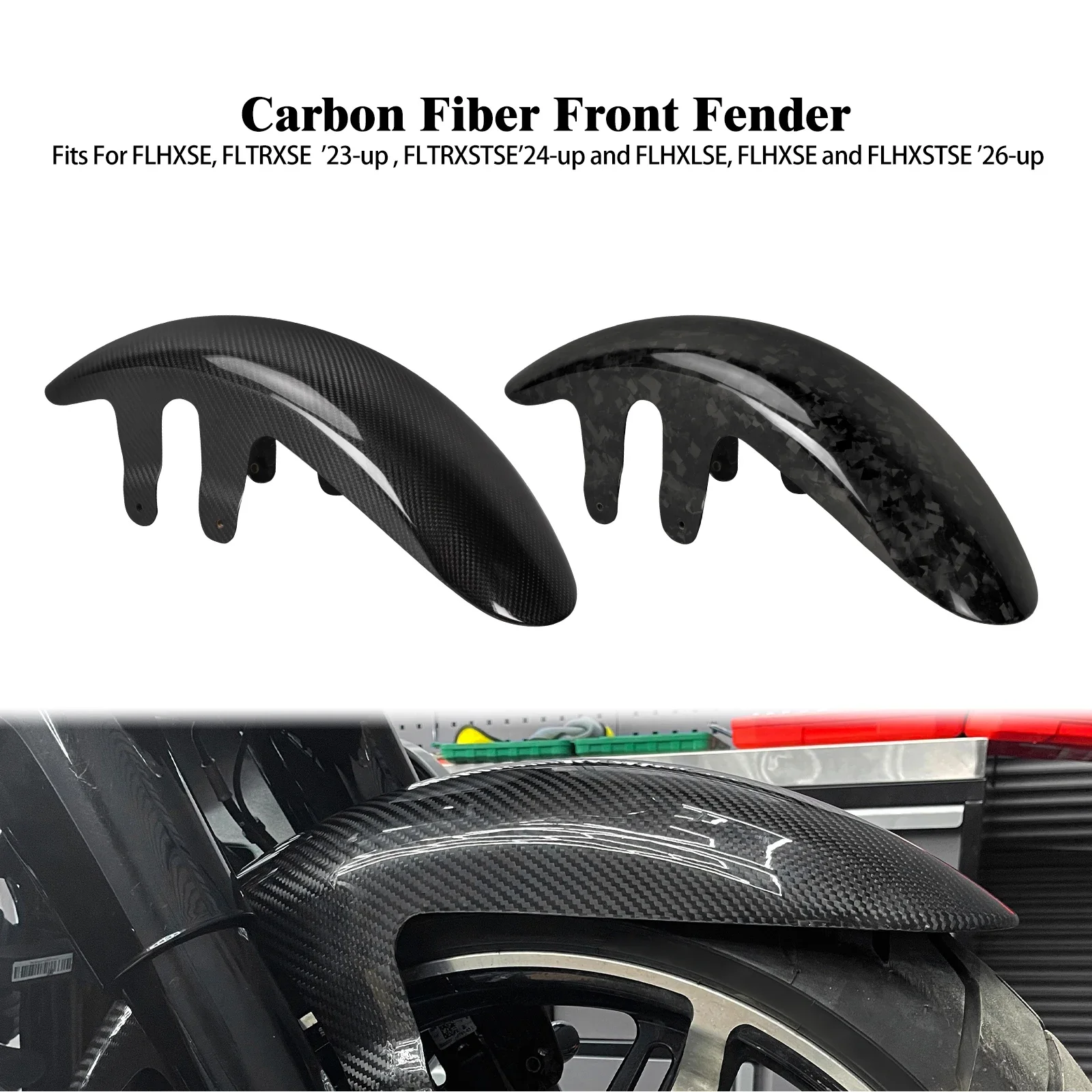 Forged Carbon Fiber Front Fender For Harley Touring FLHXSE FLTRXSE 23-Up FLTRXSTSE FLHXLSE 24-Up FLHXSE FLHXSTSE 26-up Mudguard