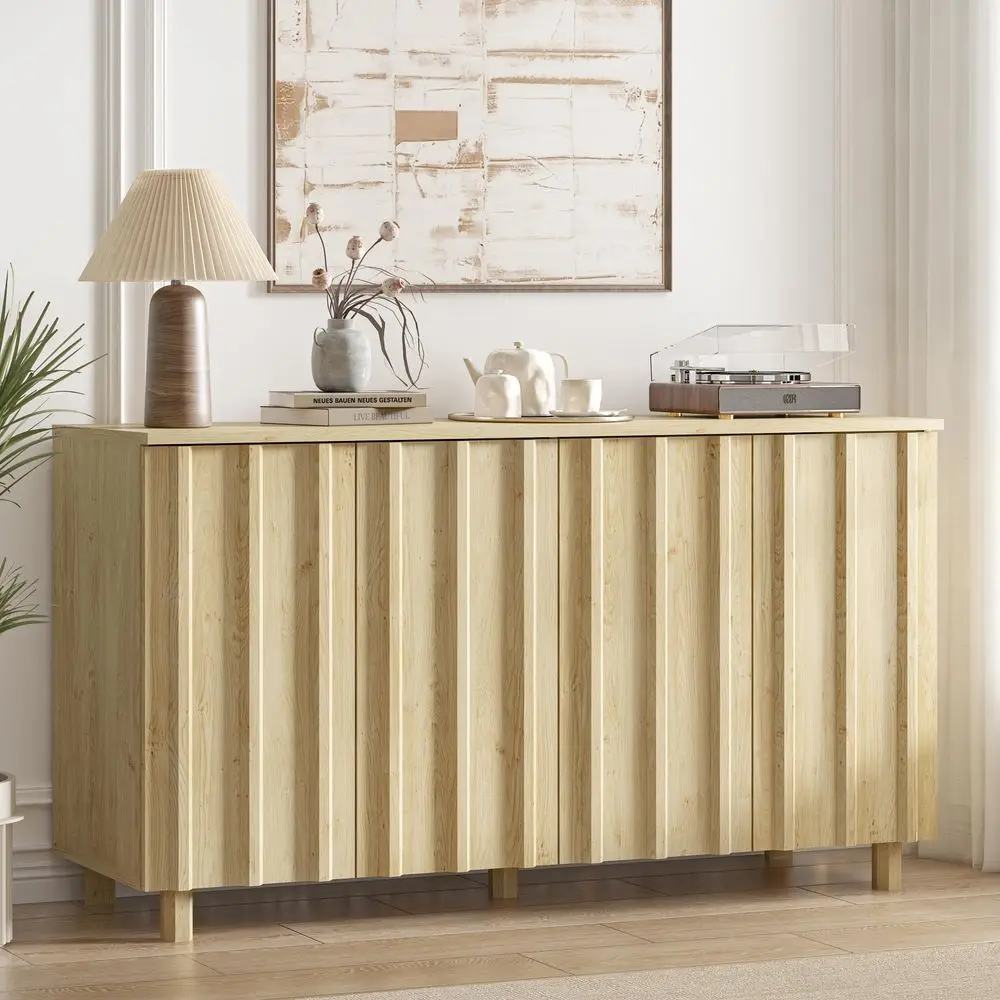

Буфет с рифлеными фасадами в стиле Mid-Century Modern, 4-дверный шкаф-креденца и кофейный столик, деревянный консольный стол для столовой, кухни и гостиной