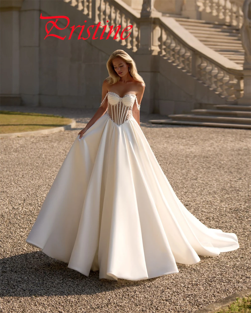 ที่กําหนดเองสีขาวซาตินชุดแต่งงานโรแมนติก Strapless แขนกุดเจ้าสาวอารมณ์ Lace Up กลับ Vestido De Novia