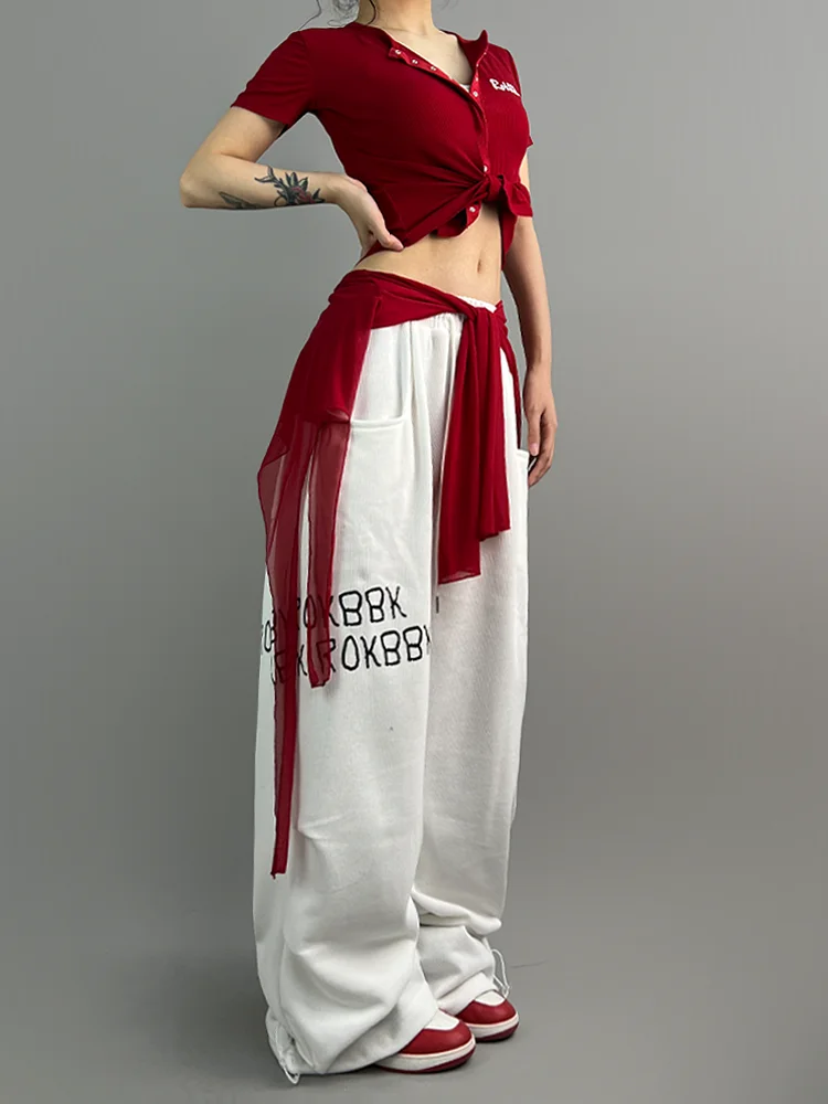 กางเกงขายาวสไตล์ฮิปฮอป ROKBBK-K สำหรับผู้หญิง เหมาะสำหรับเต้นและสวมใส่สบายๆ ผ้าคอตตอนผสม ทรงหลวม ขาตรง
