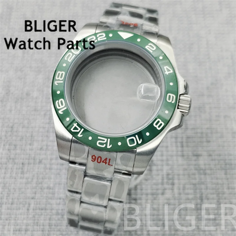 BLIGER 40mm Silver Diving Waterproof Watch Case With Ceramic Bezel Luminous Fit NH34-NH39 ETA2824 PT5000 Miyota Mingzhu Movement