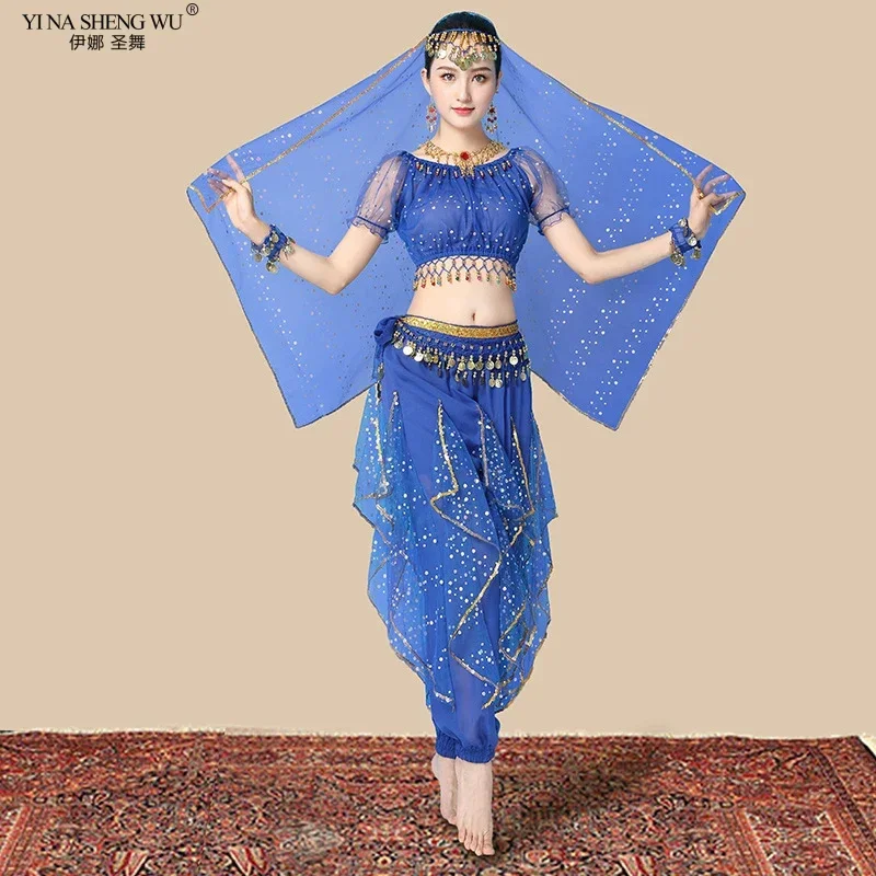 Indian Belly Dance Costume Set Women Egyptian Bollywood Dance Outfit Sari Dress Professional Performance Wear Sequined Set