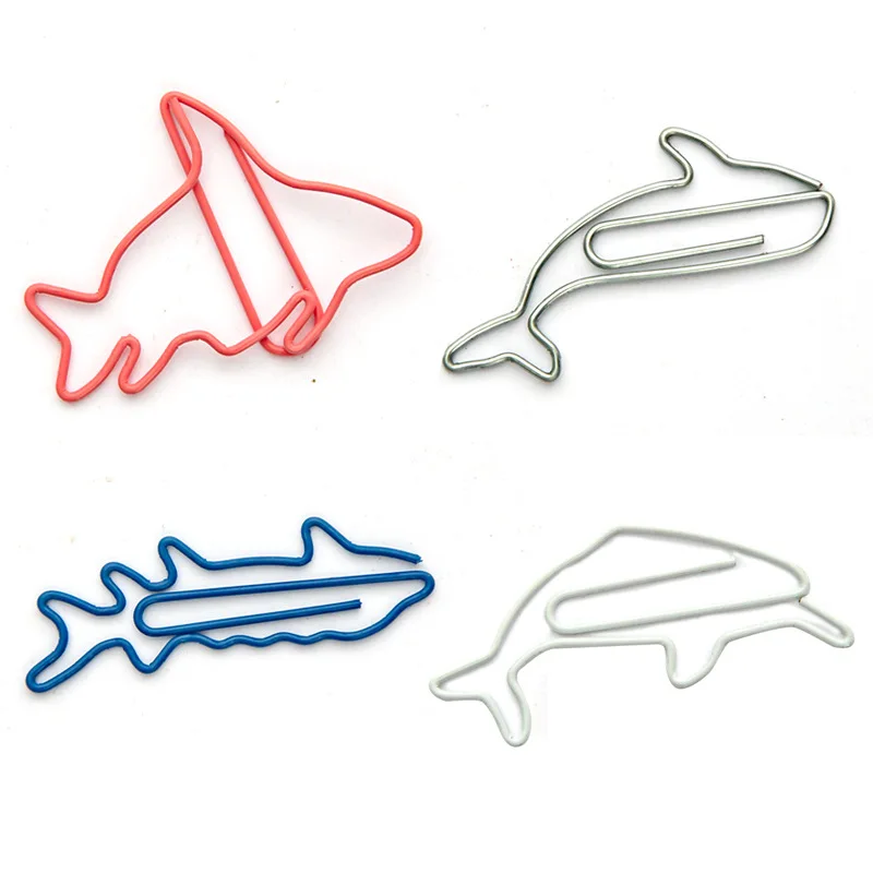 Clips de papel creativos de animales marinos, forma especial, Color de dibujos animados, marcapáginas de peces, modelado al por mayor, regalo de papelería de Metal