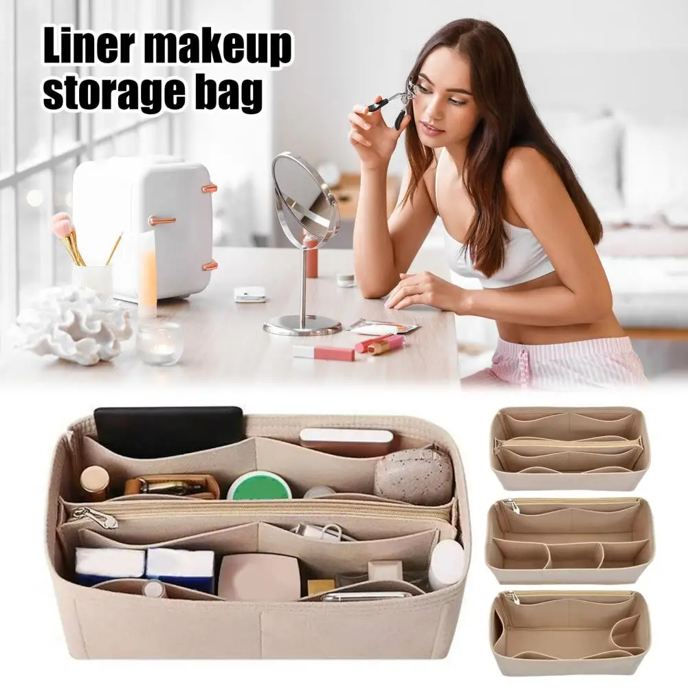 Tote Bag Organizer Insert Lining Protector for Tote Bags Tote Bag Insert Organizer with Multiple Pockets Felt Makeup for Purse