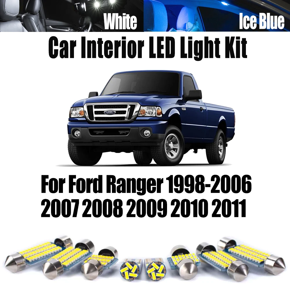 10 Uds Canbus LED lectura Interior matrícula mapa cúpula maletero bombillas Kit de luz para Ford Ranger 1998- 2010 2011 accesorios de coche