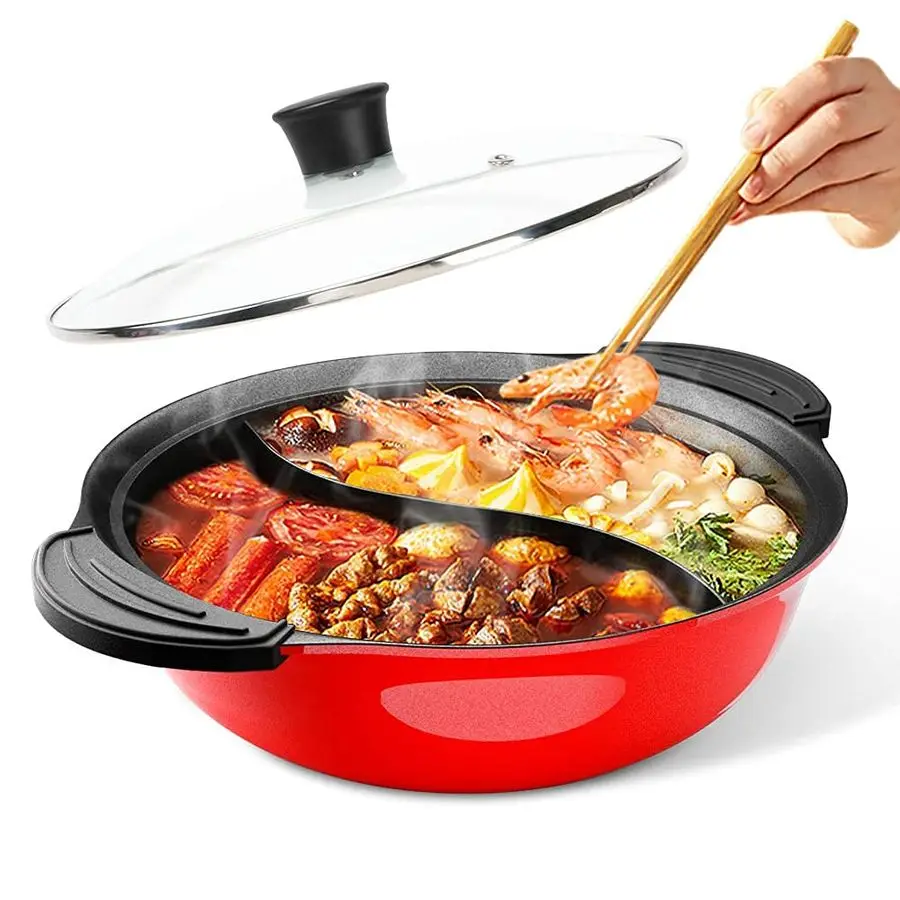 

Pot with Divider for Induction Cooker Dual Sided Soup Cookware Twoflavor Chinese Shabu Shabu Pot for Home Party Family Gathering