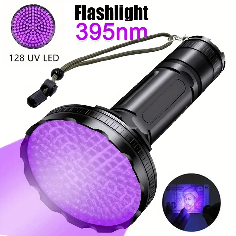 128UV LED Edc Light Purple Light Blacklights 395nm UltraViolet Portable Handheld Flashlight LED Torch Detector for Pet Urine