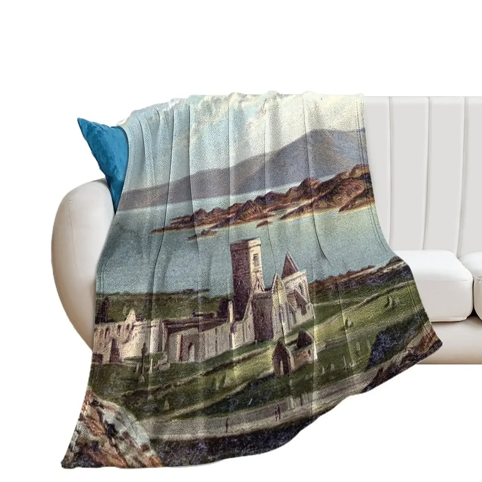 Vintage Illustration of Iona Abbey, Isle of Iona Throw Blanket for sofa Giant Sofa anime for winter Blankets