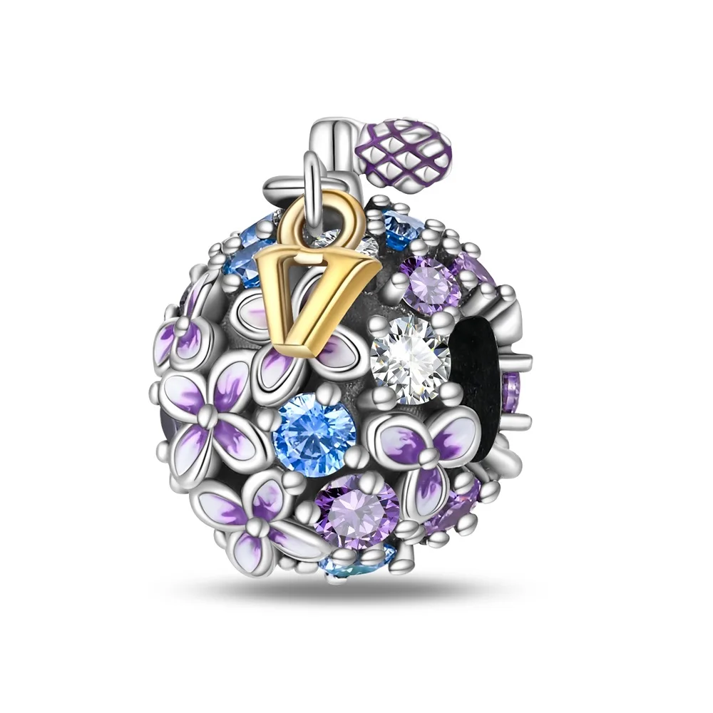 

Classic 925 Sterling Silver Romantic Floral Purple Perfume Bottle Charm Fit Pandora Bracelet Women's Advertising Jewelry Gift