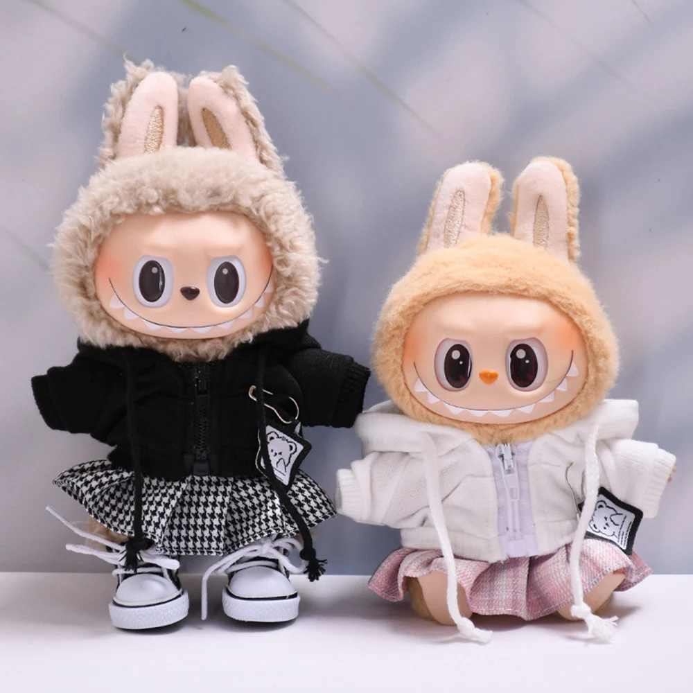 

[Без куклы] Одежда для кукольной одежды Labubu V1 V2 V3, аксессуары, детская подарочная толстовка с капюшоном «сделай сам» и клетчатая юбка в стиле ретро, комплект юбки JK