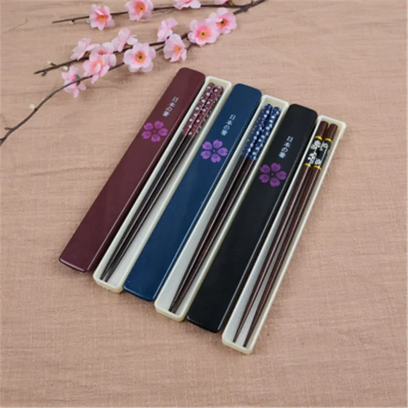 Dropshipping 10pcs Japanese chopsticks with Box set Natural Handmade Gift Sushi Chinese food Reusable Portable Travel Tableware