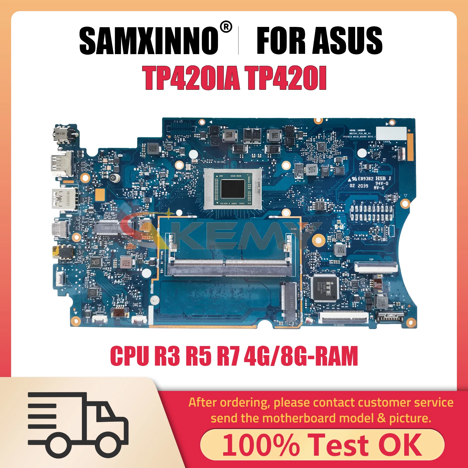 

TP420IA Notebook Mainboard For ASUS Vivobook Flip TP420I Laptop Motherboard With CPU R3 R5 R7 4G 8G-RAM NB2565-PCB-MB-V4