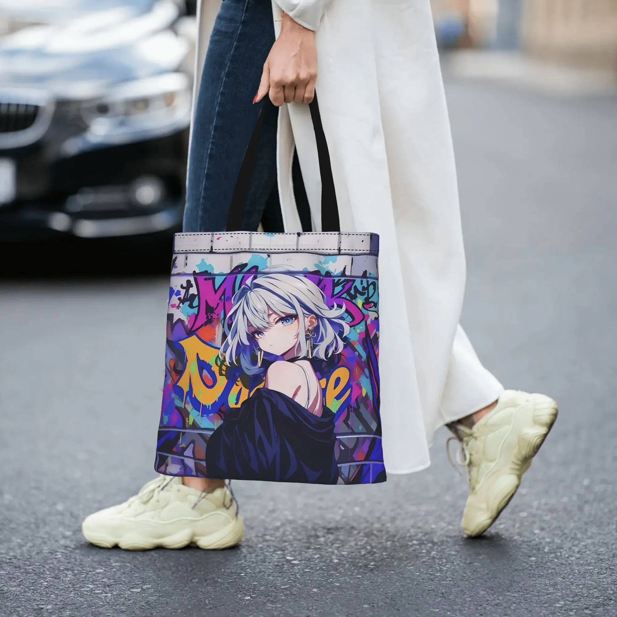 Bags For Woman Colorful Anime Girl Shopping Bag Its bags Reusable Double Sided Canvas Tote Bag Shoulder  Handbag