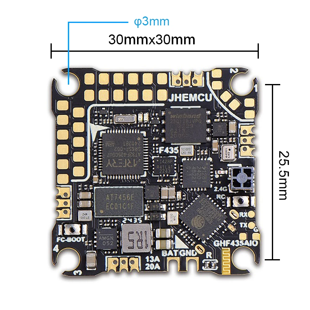 JHEMCU GHF435AIO With 20A ESC (AM32) 2-4S OSD Baro Blackbox 16MB GPS Built-in ELRS 2.4G CRSF for RC FPV Drone