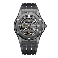 Haofa Watch Luxury Mens Automatic Mechanical Movement Rubber Strap Stainless Steel Case Waterproof Skeleton Men's Watches 1913-6