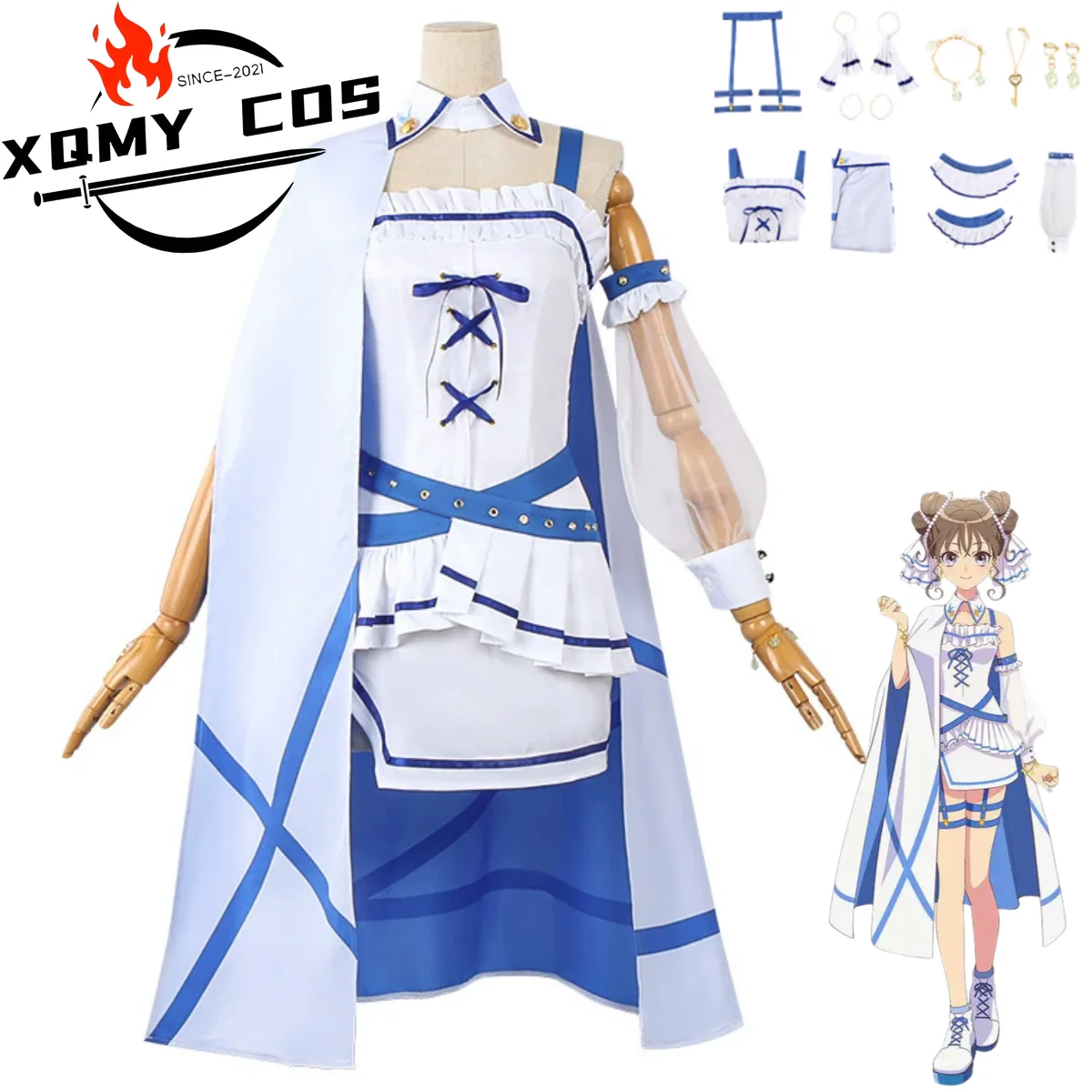 

XQAnime Maebashi Witches Uzumaki Mai Косплей Костюм Синий Белый Плащ Топы Юбка Лолита Милая Женщина Сексуальный Костюм Для Рождественской Вечеринки