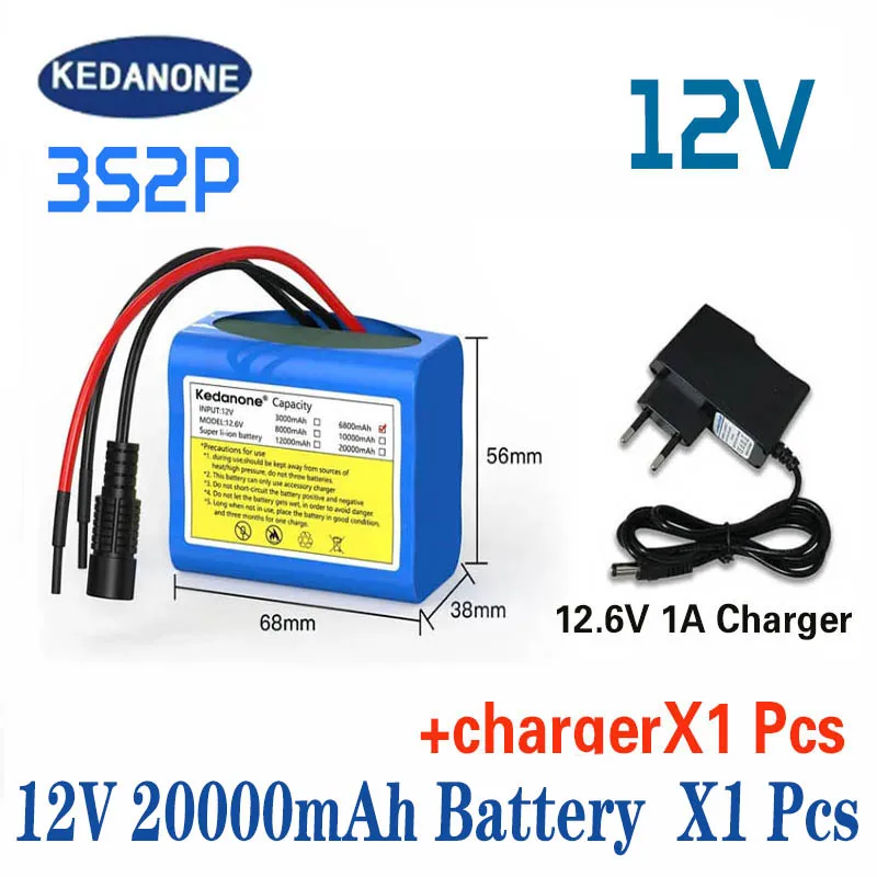 

12V 3s2p 20Ah battery pack 18650 lithium ion 12V 20000mAh DC12.6V super large capacity rechargeable battery with BMS + charger