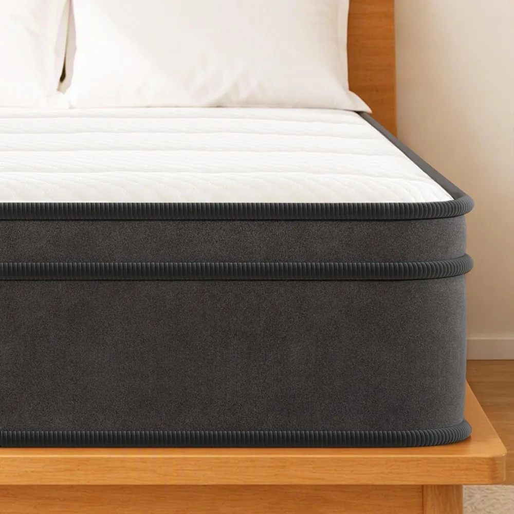 10 Inch Hybrid Mattress in a Box, High Density Foam & Individual Pocket Spring, Medium Firm for Pressure Relief, Fit Guest Room