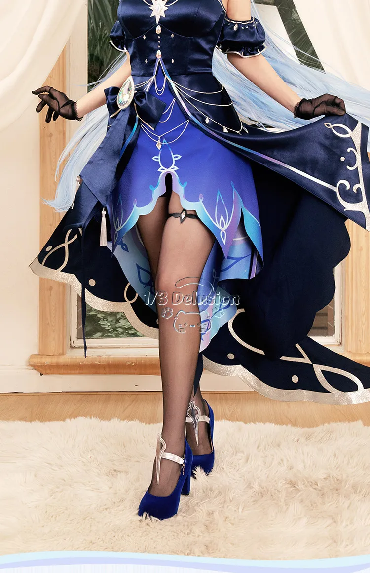 

Genshin Impact Furina Cosplay Costume Women Lolita Dress Gothic Ruffle Gown Full Set Elegant Style Dress Anime Party