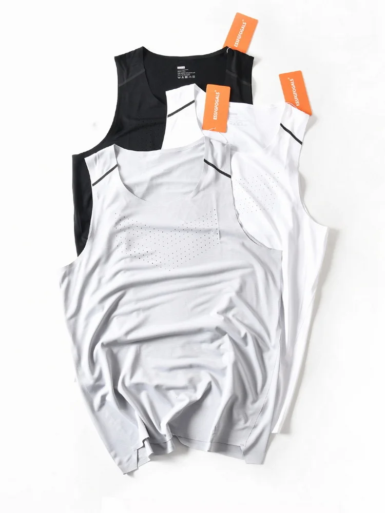 Summer New Ice Silk Qui Dry Lightweight Breathable round Ne Svel T-irt Men's Fitn Training Sports Vest