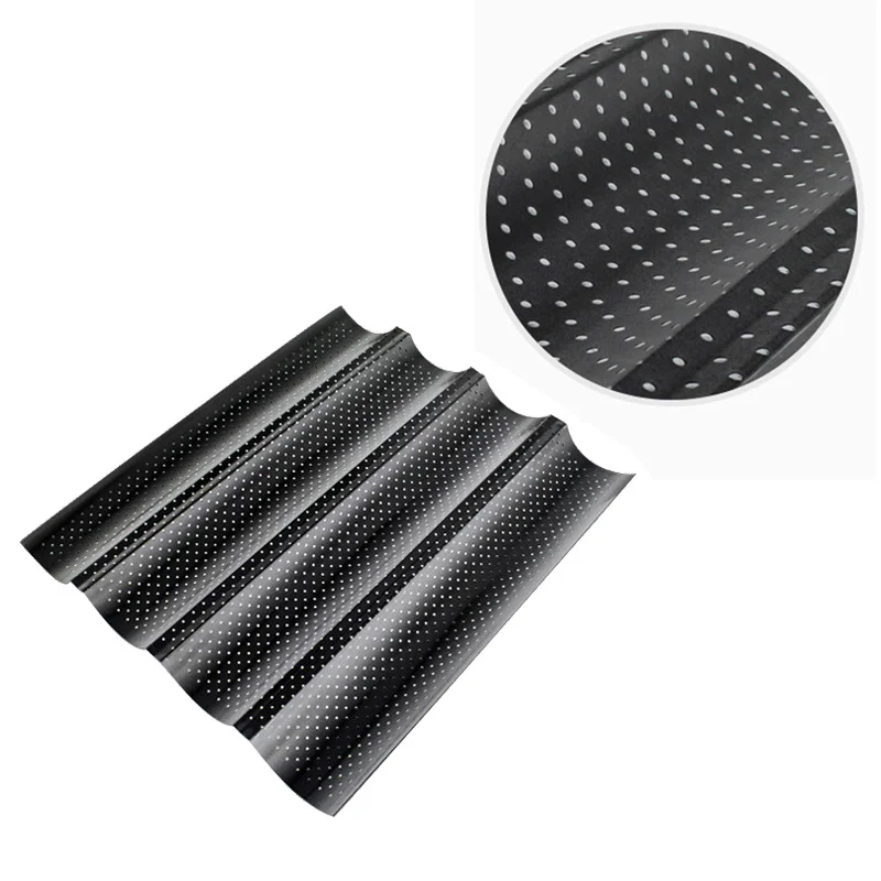 

Non-Stick Perforated French Bread Pan Mold Silver Baking 4 Loaves Crisp Crust Pans for Baking Baker Pan Mold Baker