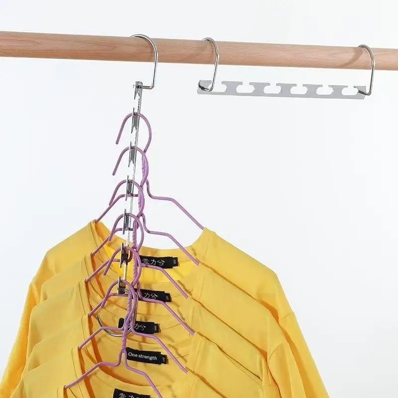 Multifunctional Magic Clothes Hanger Stainless Steel 6 Hole Metal Folding Dryer Wall Cabinet Storage Rack