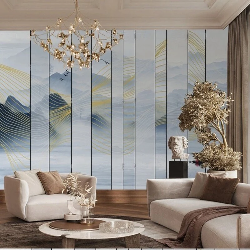 Modern simple and high-end ink-wash mountain continuous landscape decoration picture TV luxury home bedroom background wall