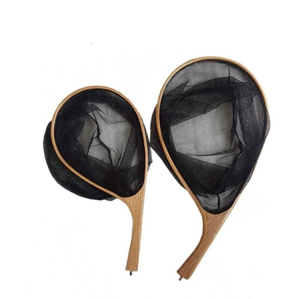 ポータブル接着剤コーティングされたメッシュカヤック漁網釣り用品木製トラウト釣りメッシュ木製ハンドルミニ釣りメッシュネット