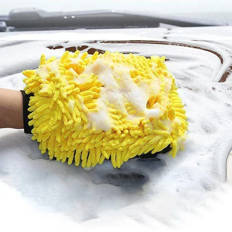 Large Microfiber Car Wash Glove, Waterproof Chenille Gloves,Car Thick Cleaning Glove,Wax Detailing Auto Care, Double Sided Glove