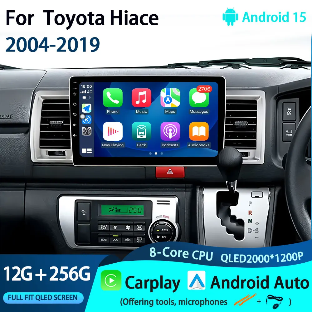

Автомобильный радиоприемник Android 15 CarPlay Auto 4G WiFi DSP для Toyota Hiace 2004-2019, мультимедийный видеоплеер, навигация, GPS, стерео, No 2 din