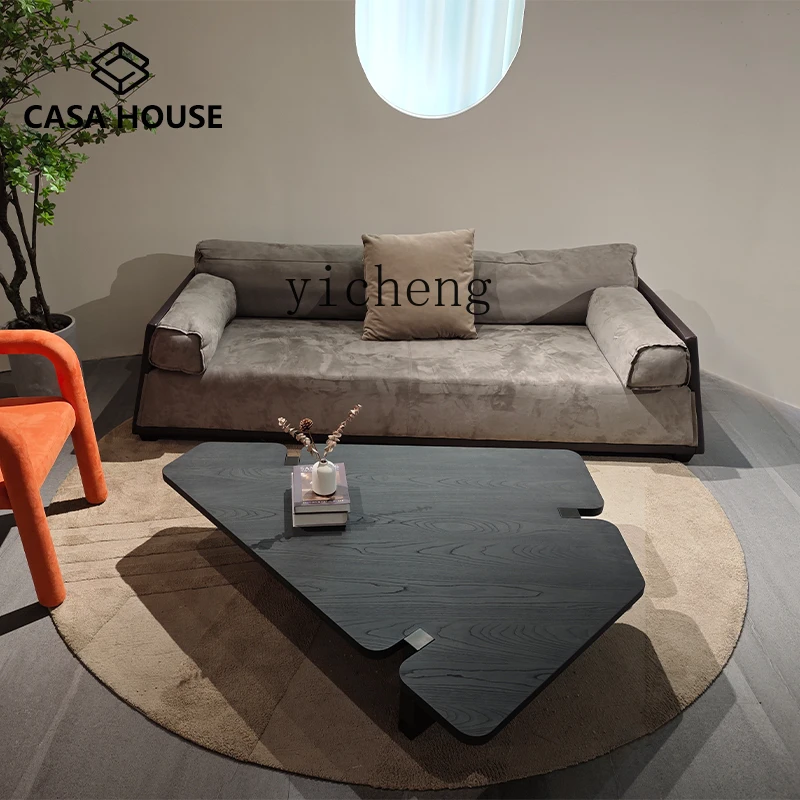 

ZK minimalist irregular cheese coffee table creative high sense black antique wooden tea table