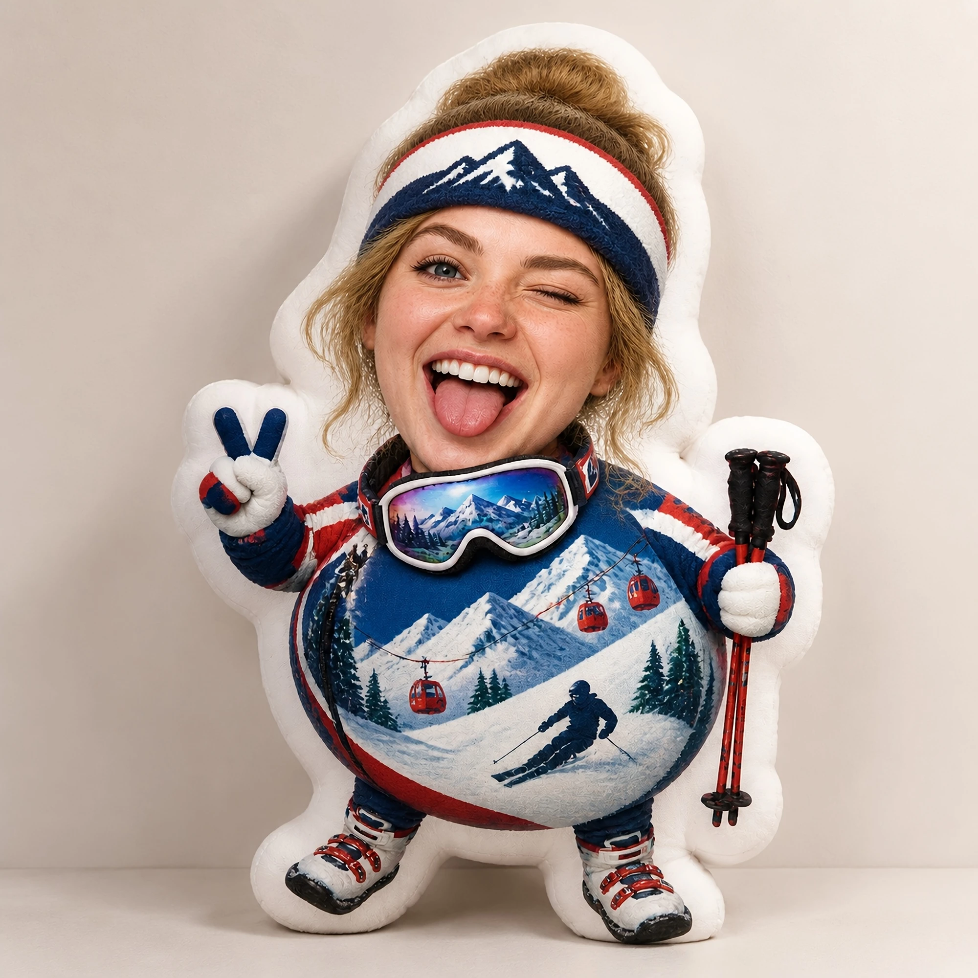 1pc [2D Flat] Custom Double Sided Printed Skiing Mountain Character Shaped Pillow, Fun Decorative Cushion for Winter Sports Fans