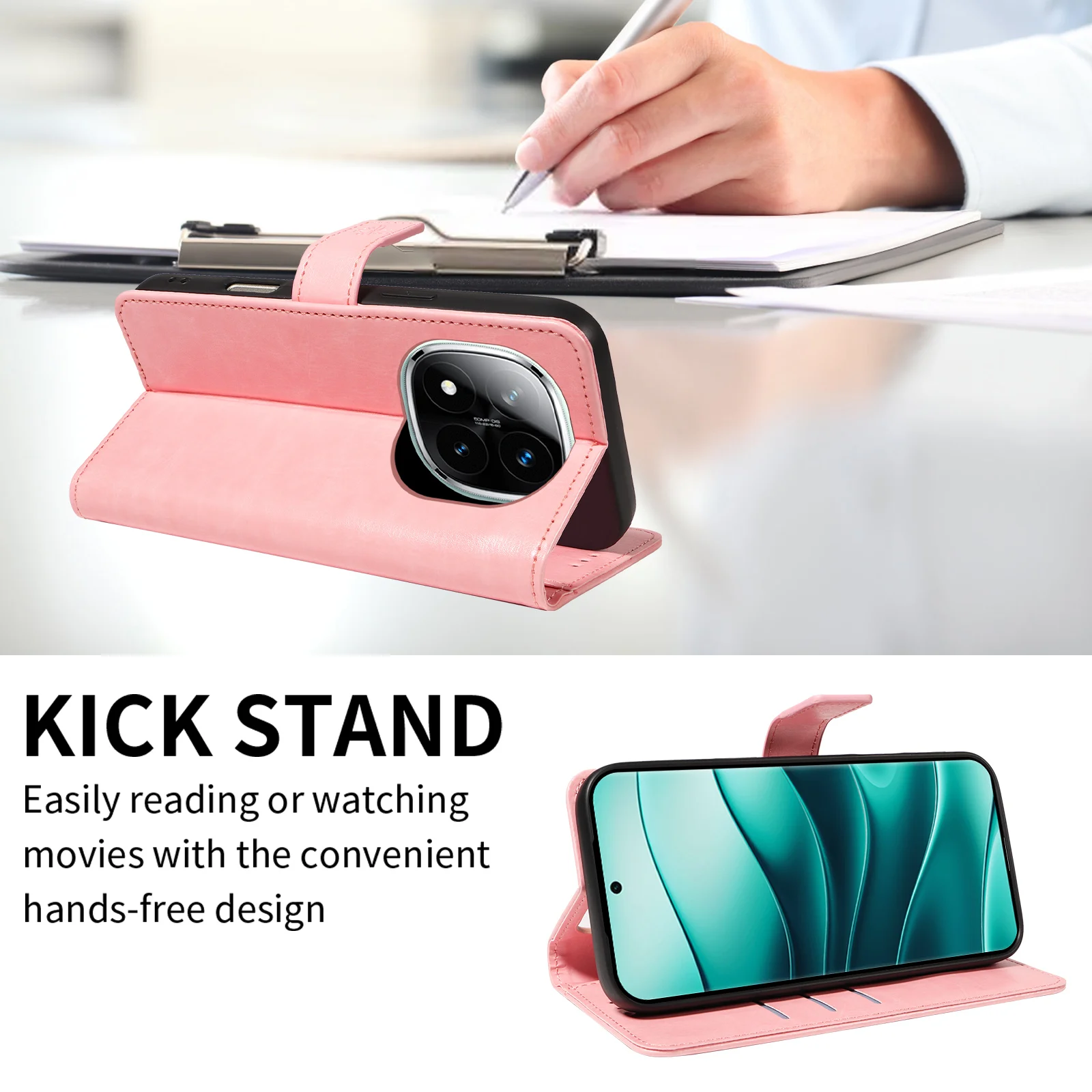 Für Redmi Note 8/9/10/11/12/13/14/15Pro Wallet-Handyhülle mit geprägtem Standfuß und Schutzhülle aus Kunstleder – Detail 8
