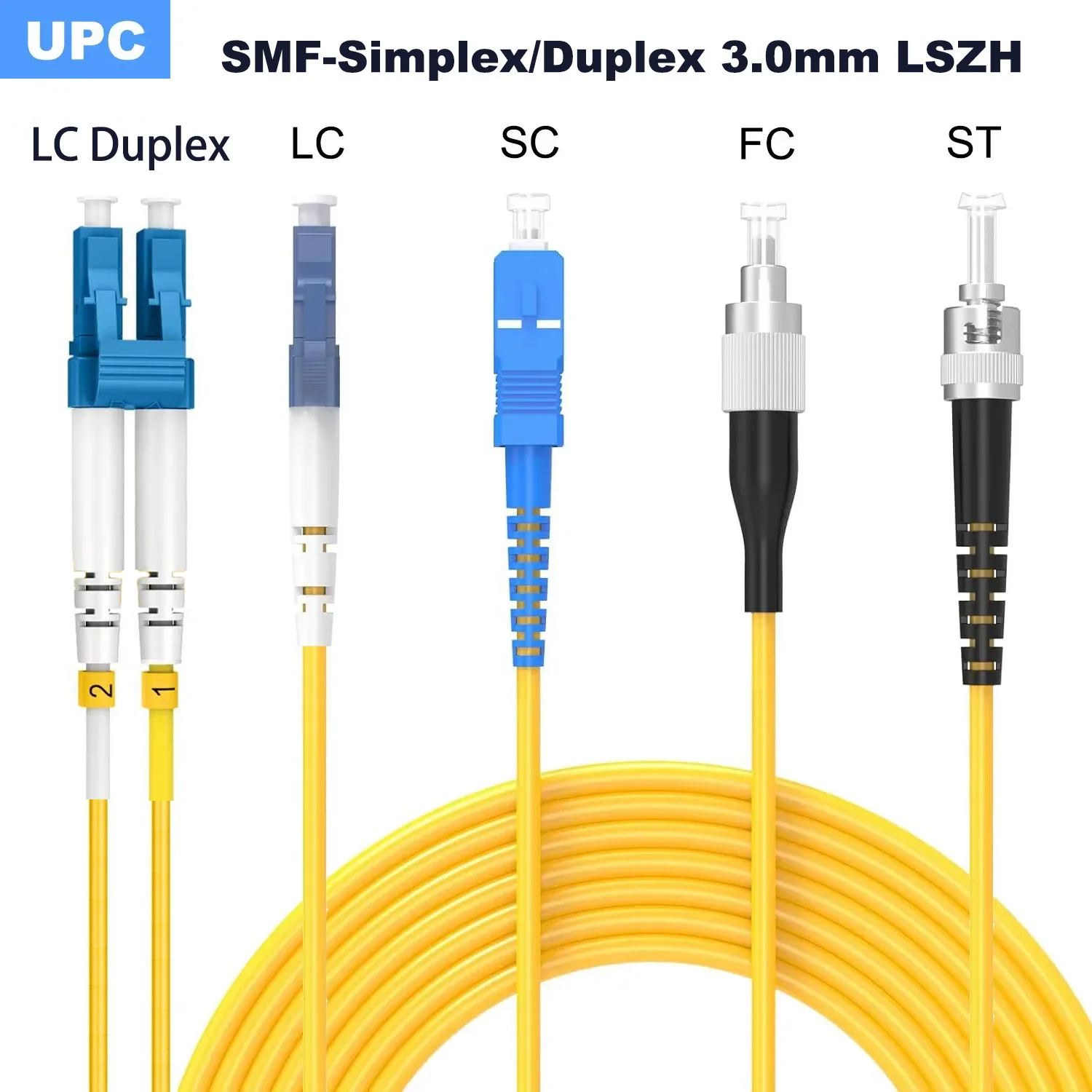 LC/SC/FC/ST UPC Fiber Optik Yama Kablosu Tek modlu Simpleks Dubleks 3.0mm LSZH OS2 Fiber Optik Kablo 1m/5m/10/15m/30m