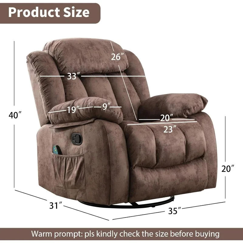 INZOY Massage Swivel Rocker Recliner with Heat and Vibration, Manual Rocking Recliner Chair with Vibrating Massage