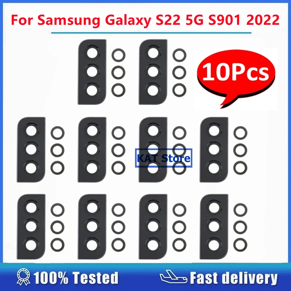 

10PCS For Samsung Galaxy S22 5G S901 2022 Rear Back Camera Glass Lens Cover With Bracket / Bezel Replacement