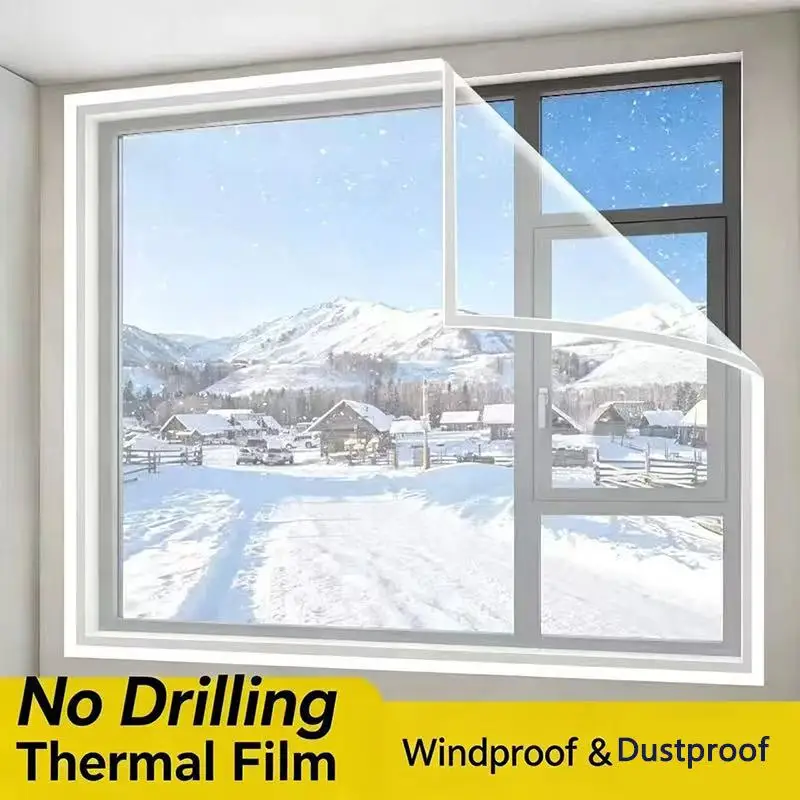 Transparent winter window curtain, self‑adhesive no‑drill easy‑install curtain, thermal, windproof, dust‑proof and cold‑blocking