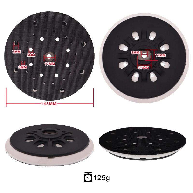 6 Inch 17/33 Hole Hook and Loop Sanding Pad M8 Thread 1/2 Pcs Hard and Soft Backing Pad Polishing and Sanding for Festool Sander