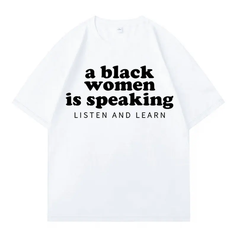 وصول جديد امرأة سوداء تتحدث الاستماع وتعلم المد تي شيرت عادية موضة المتضخم الهيب هوب دافئ الشارع الشهير رجالي التي شيرت