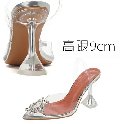 BCEBLY 2023 Spring Summer New Arrival Pvc  New Pointed Toe with High Heels Transparent Crystal Shoes Wine Glass Heel Sandals