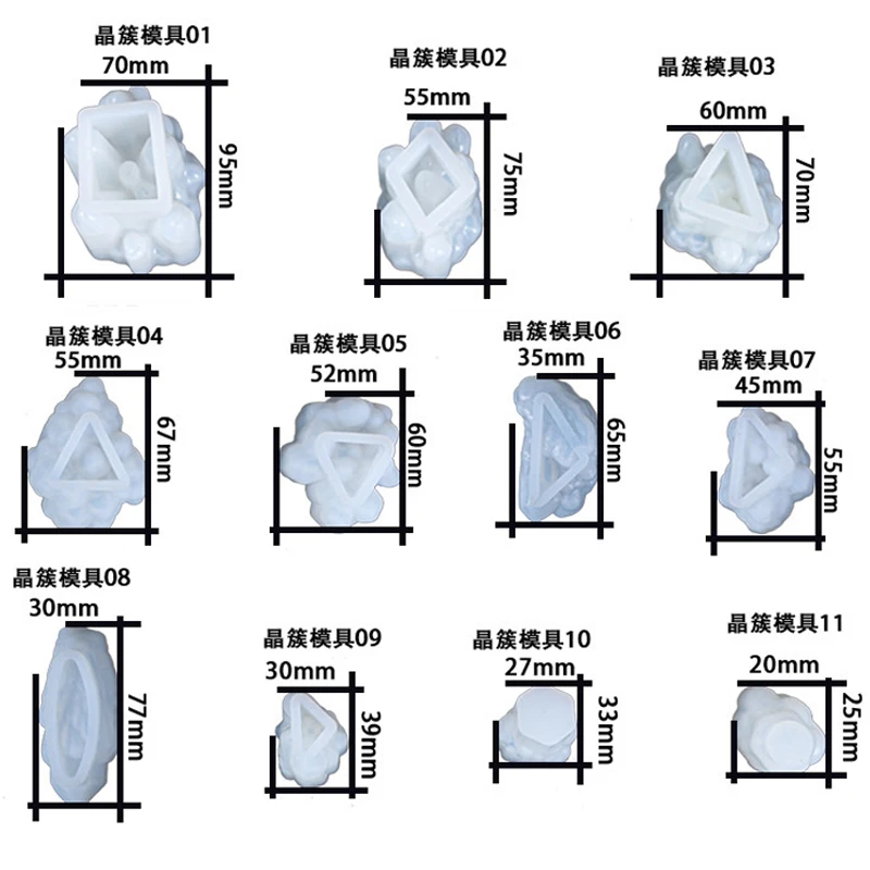 Molde de silicona de piedra de racimo de cristal de 11 estilos para Resina epoxi, molde de fundición de resina de racimo de cristal esmerilado DIY, decoración de joyería para el hogar