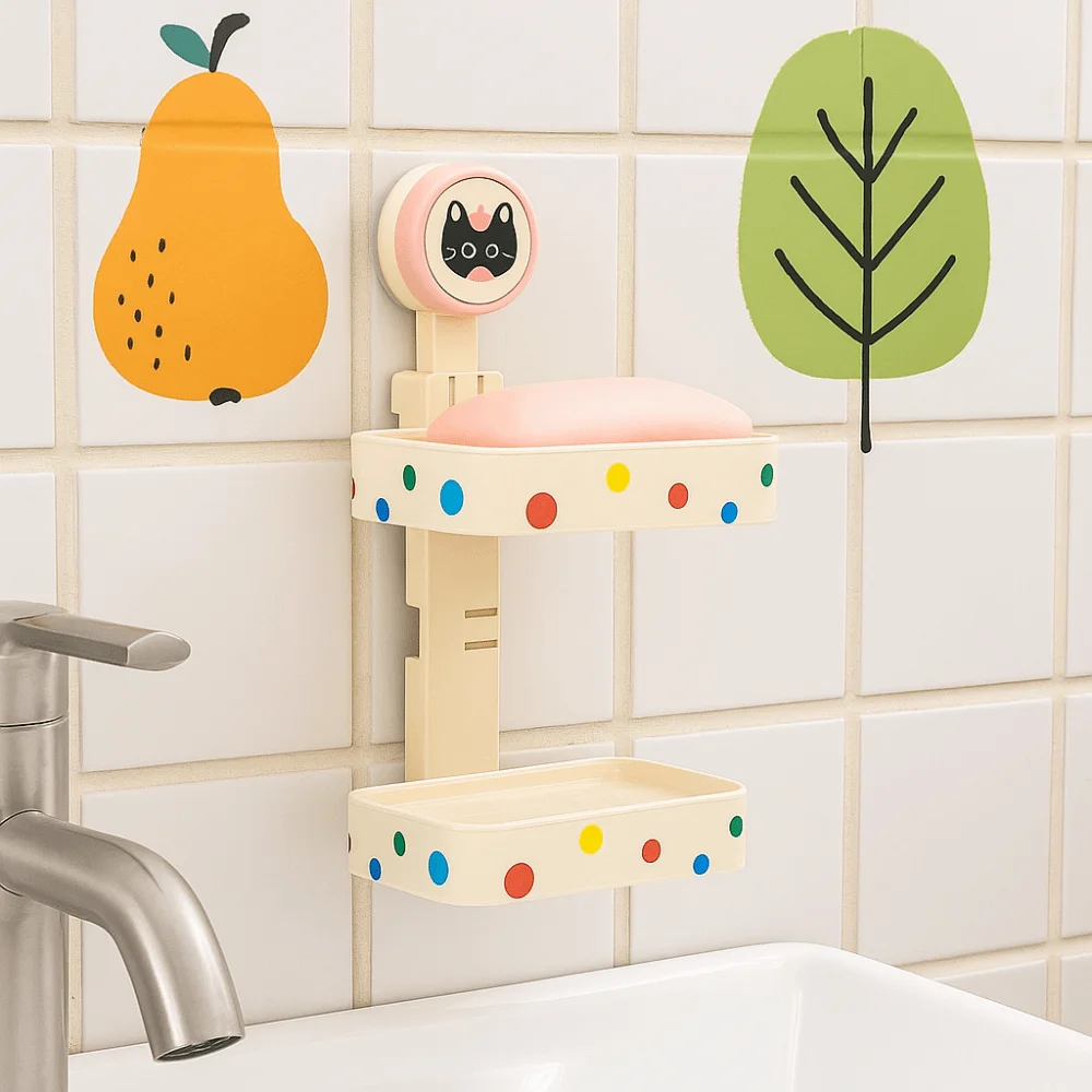 

Пластиковая коробка для мыла на присоске, быстрый слив, компактная настенная коробка для хранения мыла, неперфорированная мультяшная сливная коробка для мыла