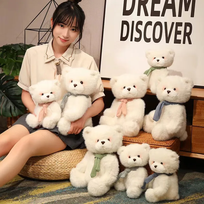 

Lovely bear plush toy Cute soft white bear doll plush animal pillow girl Valentine's Day birthday gift with scarf