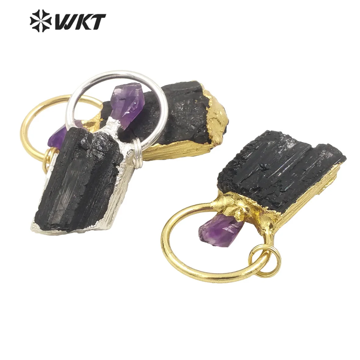 WT-P1960  WKT 2023 NEW Arrivals Black Tourmaline & Amethyst Pendant Unique Design Jewelry Supplies 18K Gold AccessoryTrendy