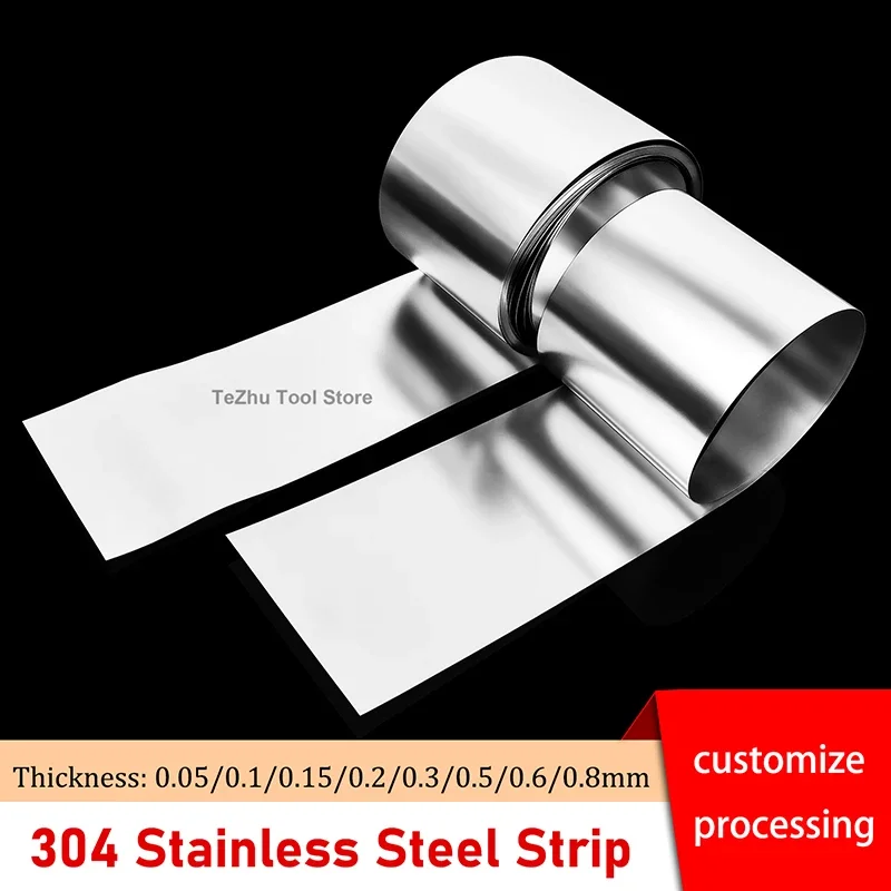 1pc 304 Stainless Steel Strip Thickness 0.05-0.8mm Stainless Steel Skin Steel plate, Steel Foil Coil Customized Processing
