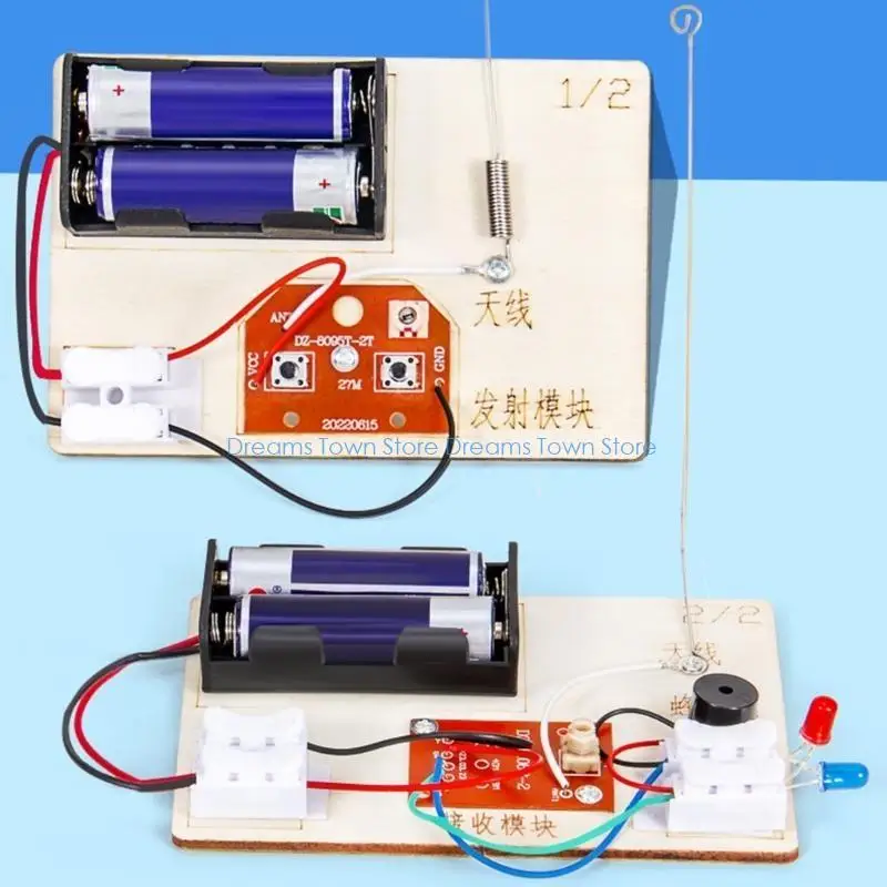 HX6A DIY Wireless Transmitter Experiment Kits Wooden Physics Model Assemble Kits for Student Teaching Learning Stem Project