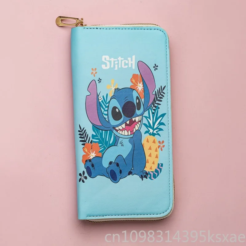 Disney Stitch Wallet Long Cartoon Cute Coin Purse Card Holder with Zipper Fashion for Women Men Girls