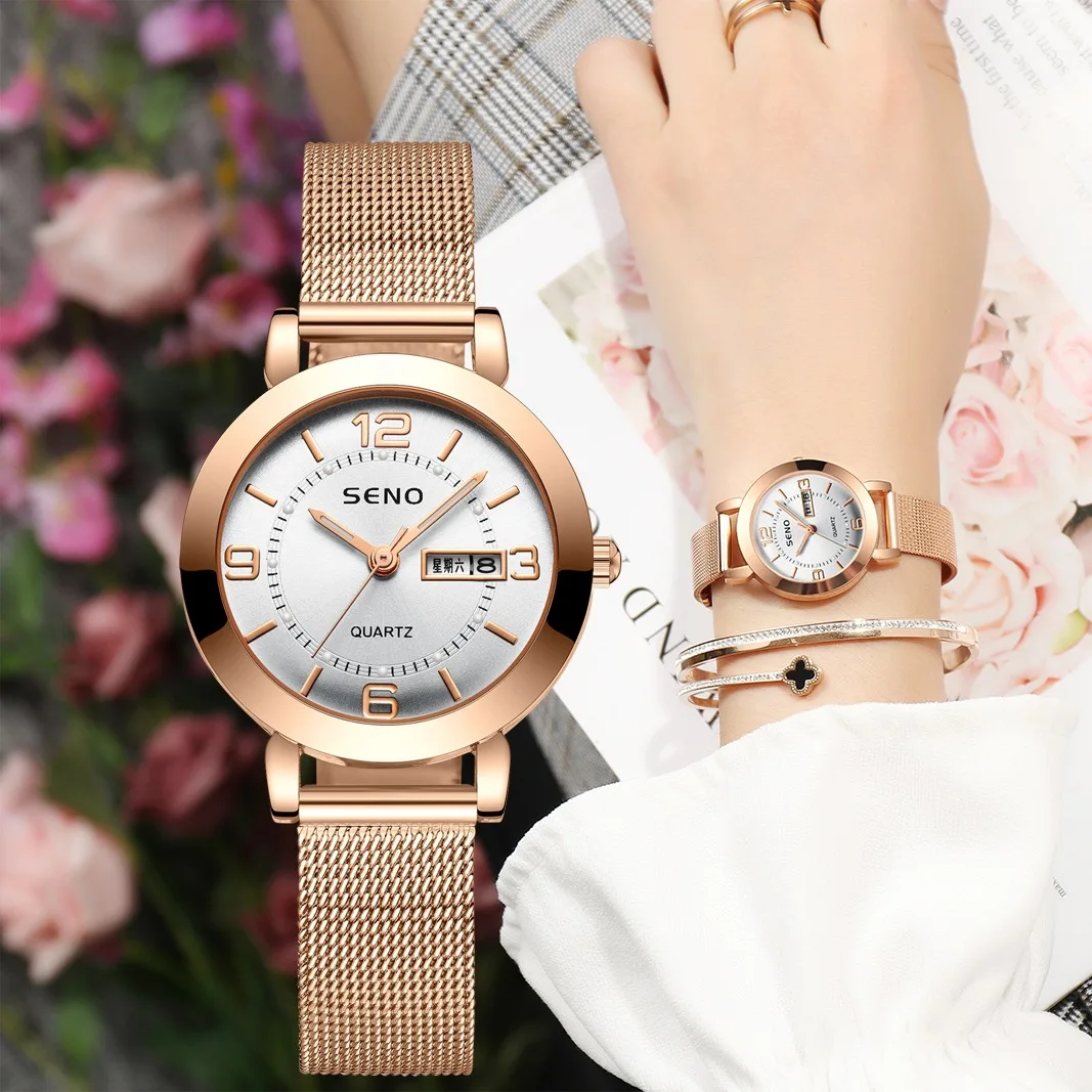 UTHAI H55 Women's Quartz Watch Fashion Big Digit Clock Light Luxury Stainless Steel Strap Waterproof Calendar Luminous Gift