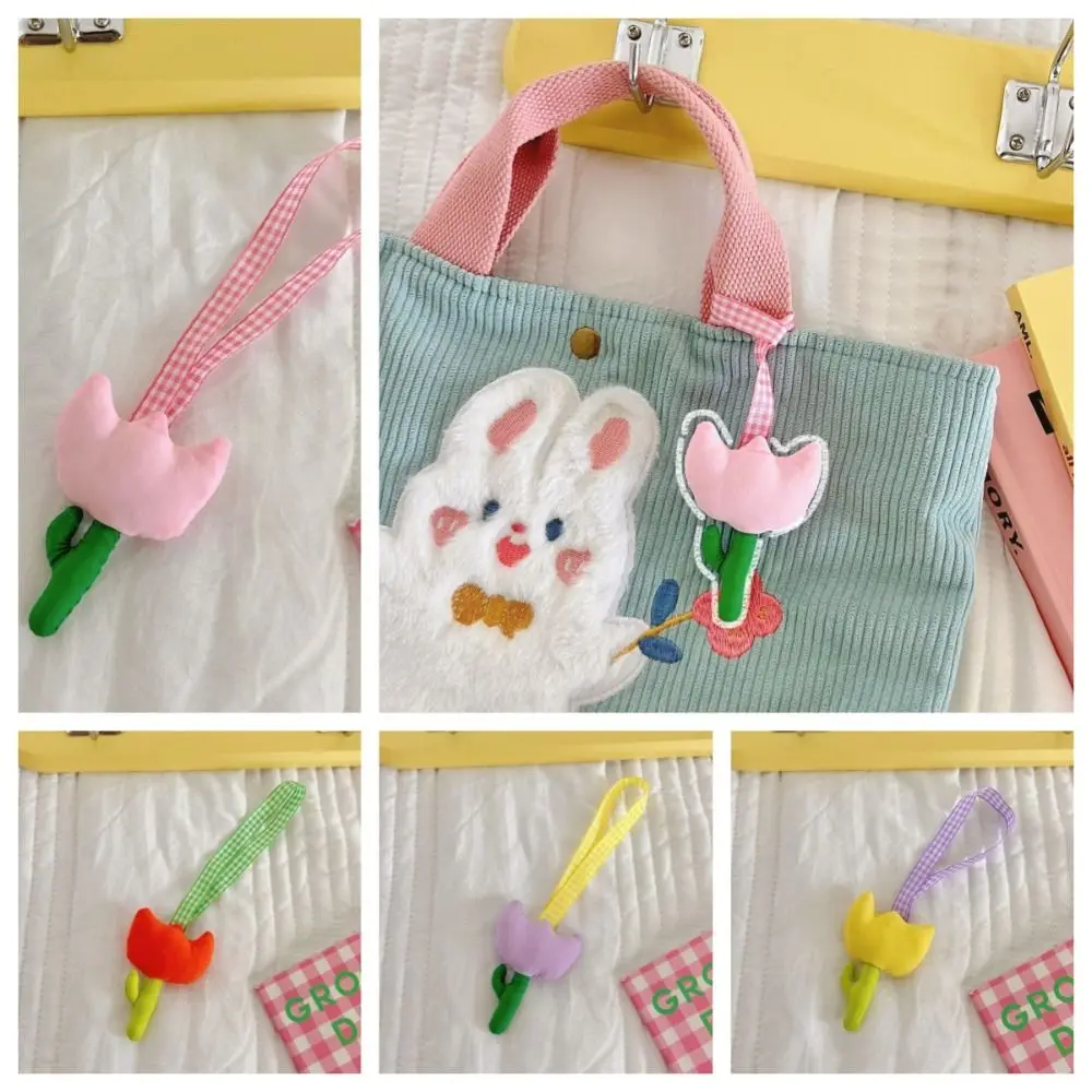 

Fashion Korean Style Flower Keychain Plush Stuffed Cute Tulip Plush Keyring Kawaii Mini Tartan Tulip Pendant Hanging Accessory